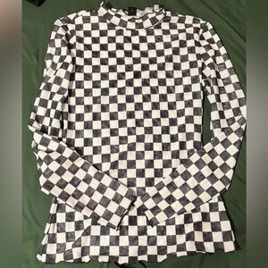 SHEIN Black and White Checkerboard Mesh Top